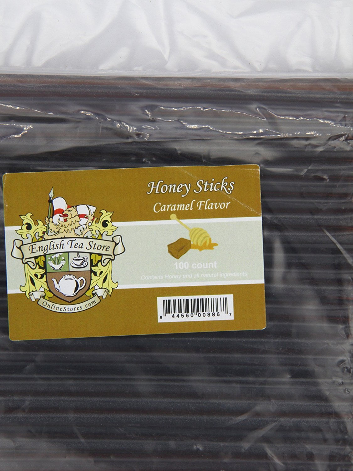 English Tea Store All-Natural Honeystix With Gluten-Free Grade A Honey | Mini Honey Sticks For Tea, Cake Pops Or Snacks | Portable Sweet Treat | Caramel Flavored Honey Sticks - 100 Ct
