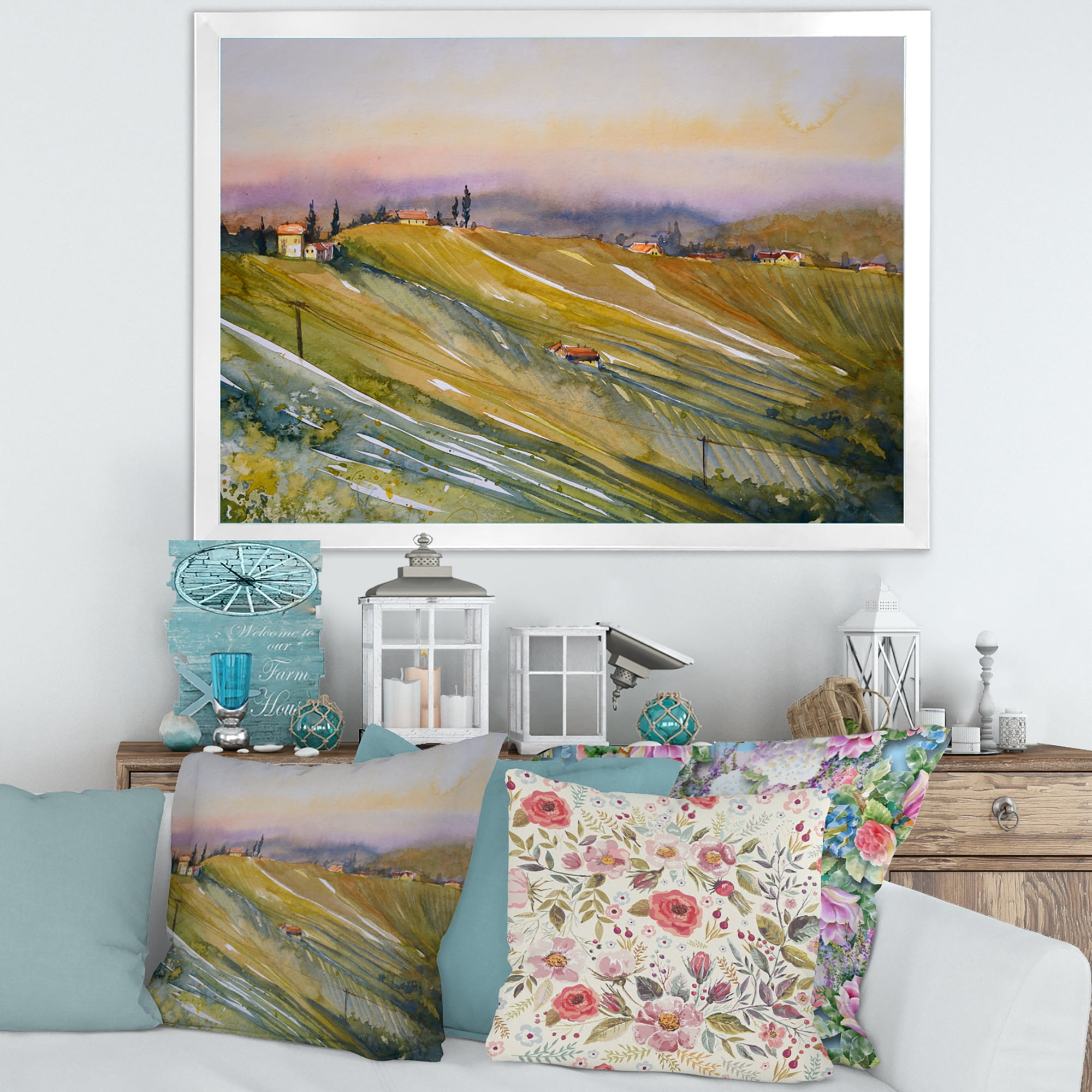 Designart 'Vineyard At Morning In Tuscany Italy' Country Framed Art Print