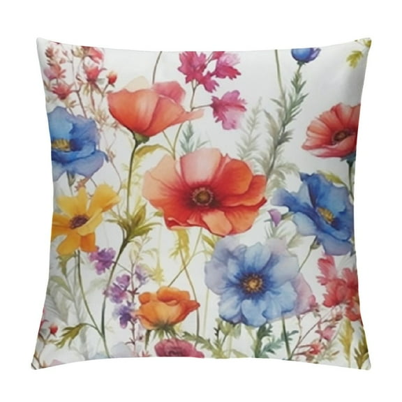 SHERONV Flowers Throw Pillow Covers Set of 2 Super Soft Couch Pillow Covers Cotton Red Poppy Cushion Cases for Sofa Bed Living Room Home Decor, 18 x 18 inch, Watercolor Floral 22x22in