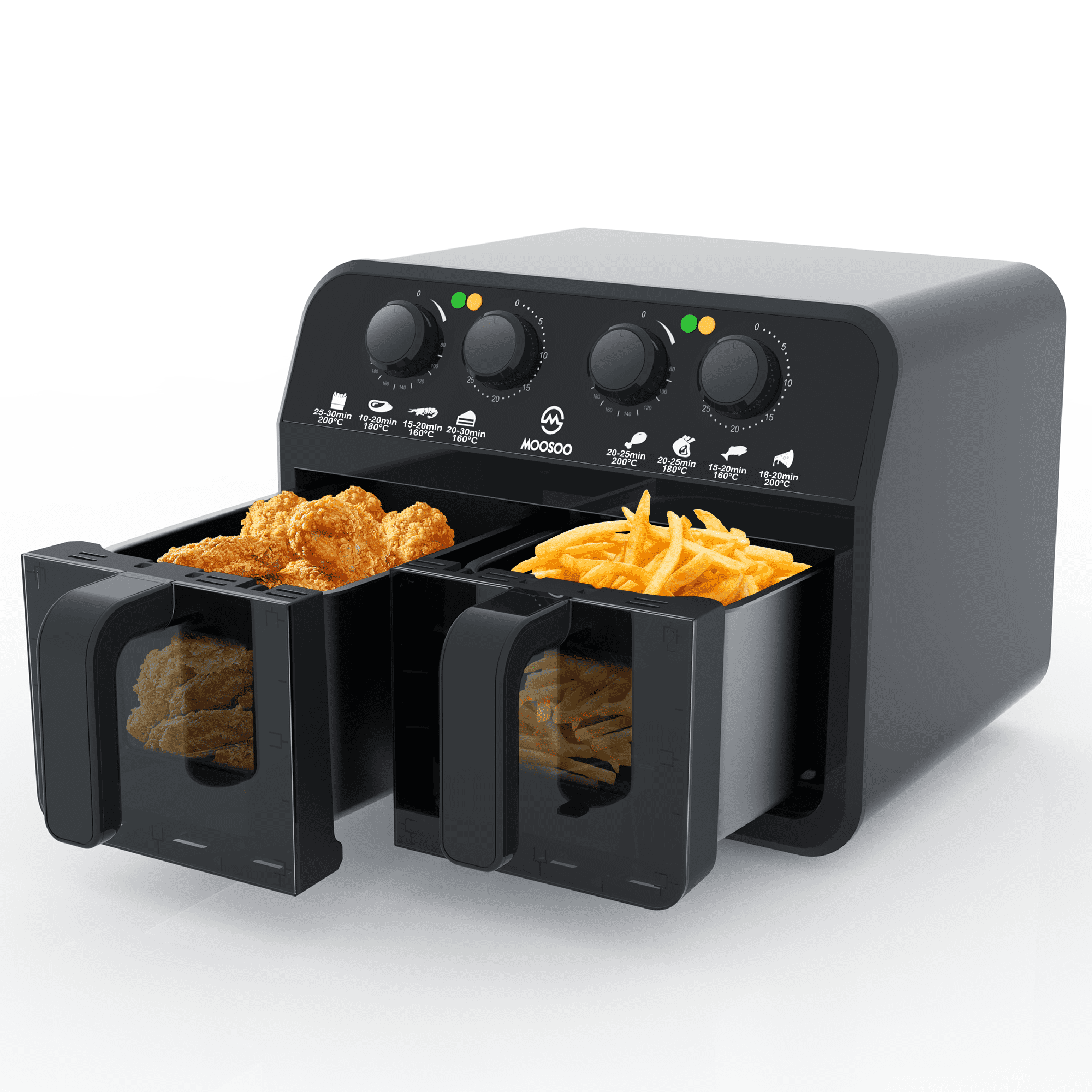 Chefman Dual Basket Digital Air Fryer Oven w Easy View Windows 2 Independent 3 Qt Baskets Black New