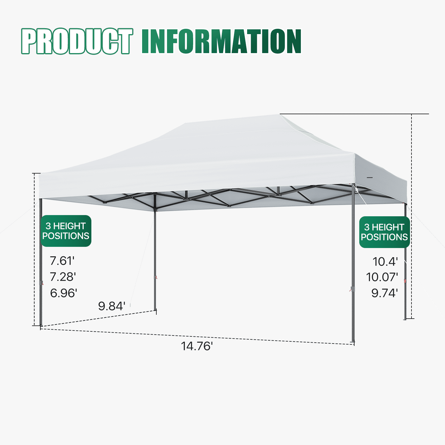 Dateyes 10x15FT Pop Up Canopy, Outdoor Canopy Tent with Carry Bag, Easy Setup Portable Instant Canopy with 4 Sandbags and 8 Stakes for Outdoor Events, Commercial, Beach, Backyard, Lawn, White