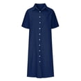 thumbnail image 4 of TFEOQRY Women's Button Down Maxi Dress Cotton Linen Short Sleeve V Neck Casual Loose Split Hem Sundress, 4 of 5