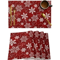 Christmas Placemats Set of 6, Red White Snowflakes Pattern Heat Resistant Washable Table Place Mats Winter Cotton Table Linens Party Holiday Decor for Kitchen Dining Outdoor Indoor