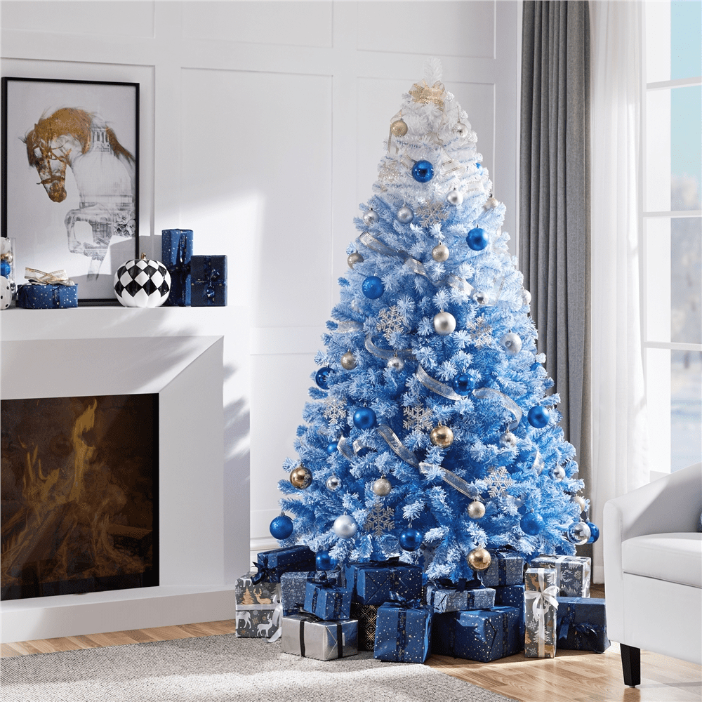 Renwick 6ft Flocked Artificial Christmas Tree with Foldable Stand, Lake Blue Gradient
