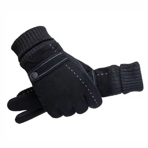 Men's Winter Leather Gloves Thick Warm Fleece Windproof Gloves Cold Proof Thermal Mittens - for Dress Driving Cycling Motorcycle Camping
