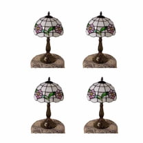 Renovators Supply Tiffany Style Table Desk Lamp Antique Brass Base Floral Stained Glass Home Decor Light for Reading, Night Lighting, Bedside Lamp 18.75" Tall Lamp Pack of 4