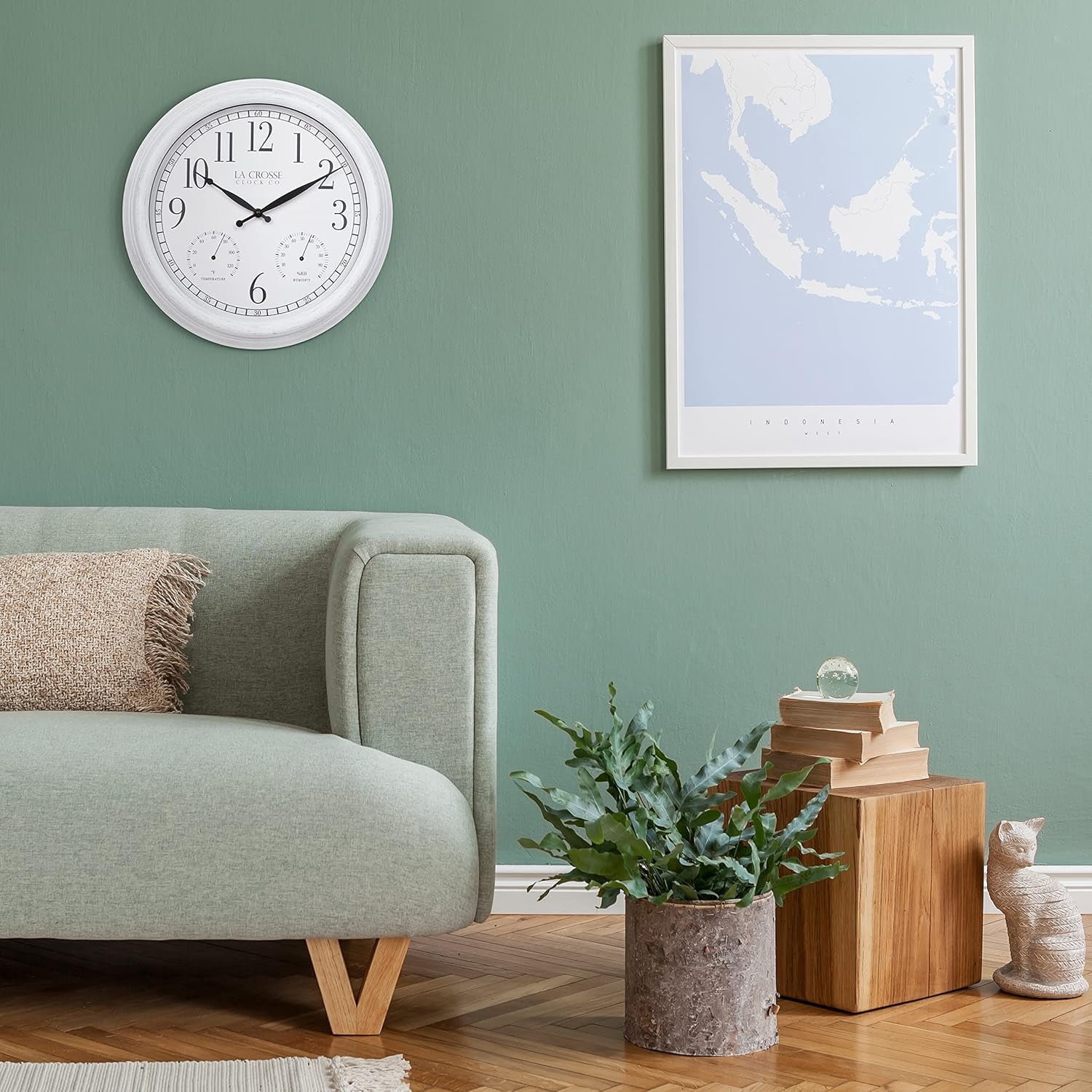 La Crosse Clock 15" Indoor/Outdoor Quartz Payton White Wall Clock with Temp & Humidity, 404-3015CC