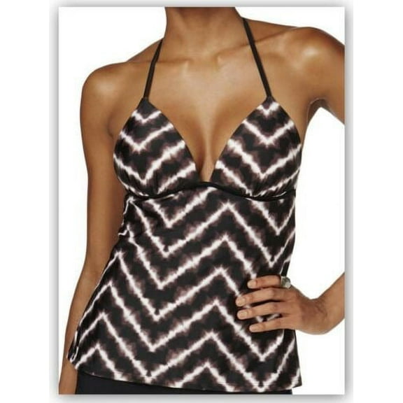Hula Honey BLACK/GREY Electric Tie-Dyed Push-up Halter Tankini Top, US X-Small