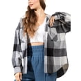 thumbnail image 2 of KOMOO Women Classic Plaid Jacket Oversized Flannel Tartan Jacket Long Sleeve Lapel Button Blouse Coat with Pockets Outwears, 2 of 5