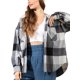 thumbnail image 1 of Txlixc Chaqueta a cuadros para mujeres, chaqueta de botón con capucha de manga larga, chaqueta de calle casual Txlixc moda, 1 of 7