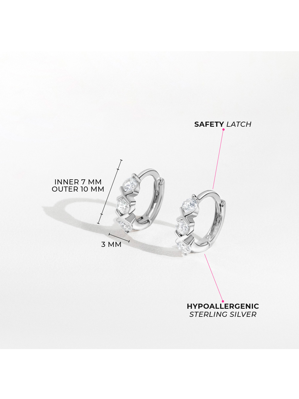 XOXO CZ 8mm Kids / Children's / Girls Earrings Hoop Latch - Sterling Silver