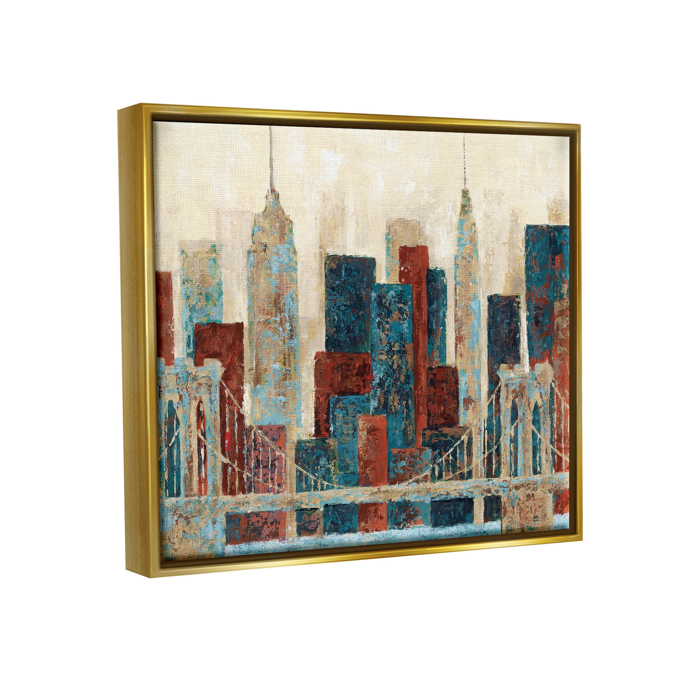 Stupell Industries Urban City Bridge Architecture Painting Metallic Gold Floating Framed Canvas Print Wall Art, Design by Cloverfield & Co.