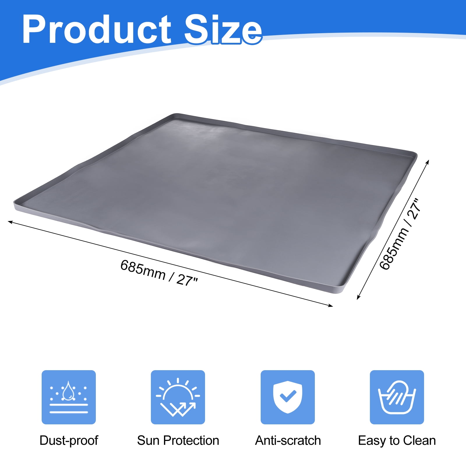Uxcell Washer and Dryer Top Protector Mat (27" x 27") - Non-Slip Heat-Resistant Leak-Proof Washable, Silicone Washing Machine Top Cover Pad for Home/Kitchen/Laundry Room, Gray