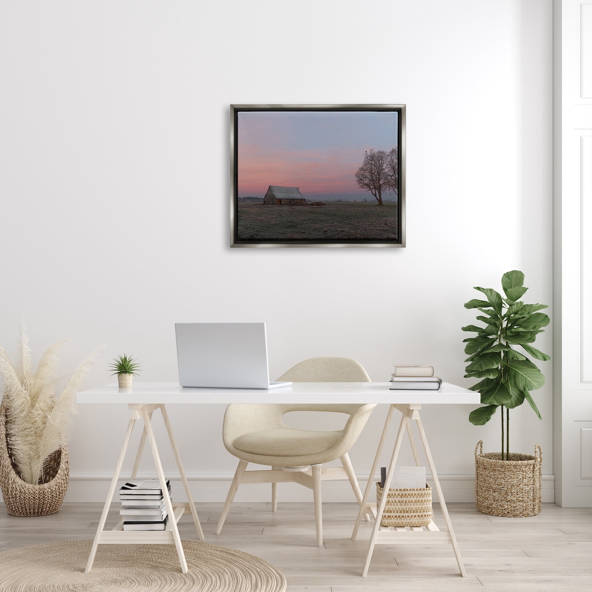 Stupell Industries Lone Grassland Cabin Rural Trees Sunset Sky Photograph Luster Gray Floating Framed Canvas Print Wall Art, Design by Nancy Crowell