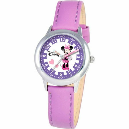 Disney Minnie Mouse Girls' Stainless Steel Watch, Purple Strap