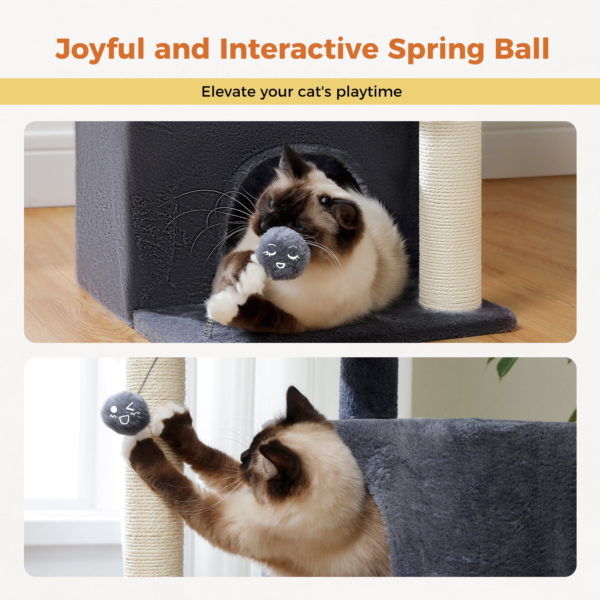 PEQULTI 31.5" Modern Cat Tree Tower with Dual Large Condos for Kitten ＆ Medium Size Cat Dark Gray