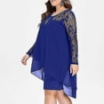 thumbnail image 1 of Fashion Women Casual Plus Size Sheer Lace Sleeve High Low Hem O-Neck Swing Dress 240561, 1 of 4