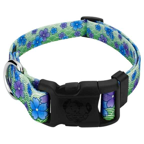 Country Brook Petz® Deluxe Blue April Blossoms Dog Collar - Made in The U.S.A., Large