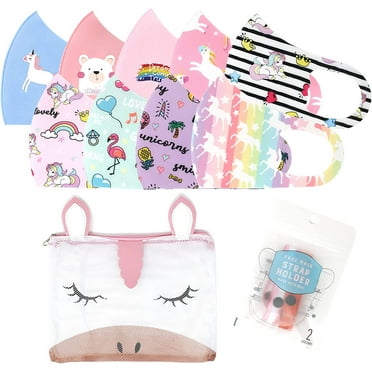 CBC Crown Girl's Unicorn Pattern Reusable Cloth Face Mask & Wash Bag Set
