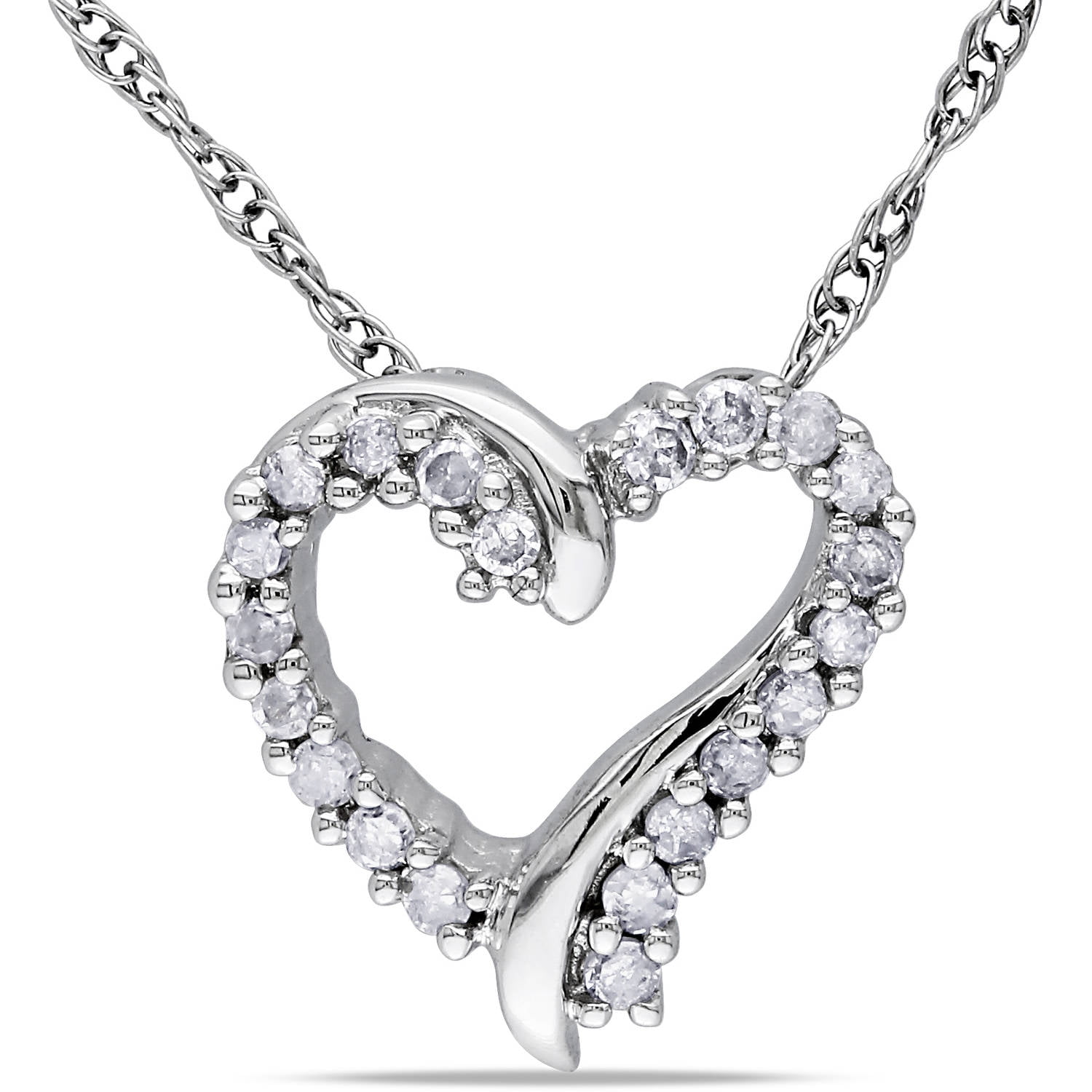 Miabella Diamond Accent 10kt White Gold Heart Pendant, 17" by Miabella