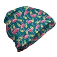 thumbnail image 1 of Bird Print Unisex Beanie, Flamingos and Pineapples, Hiking Outdoors, Petrol Blue Multicolor, by Ambesonne, 1 of 1
