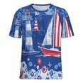 thumbnail image 5 of Nautical Lighthouse Sailboats-5 Women's Short Sleeve Tops Casual Blouses T Shirt, 5 of 7