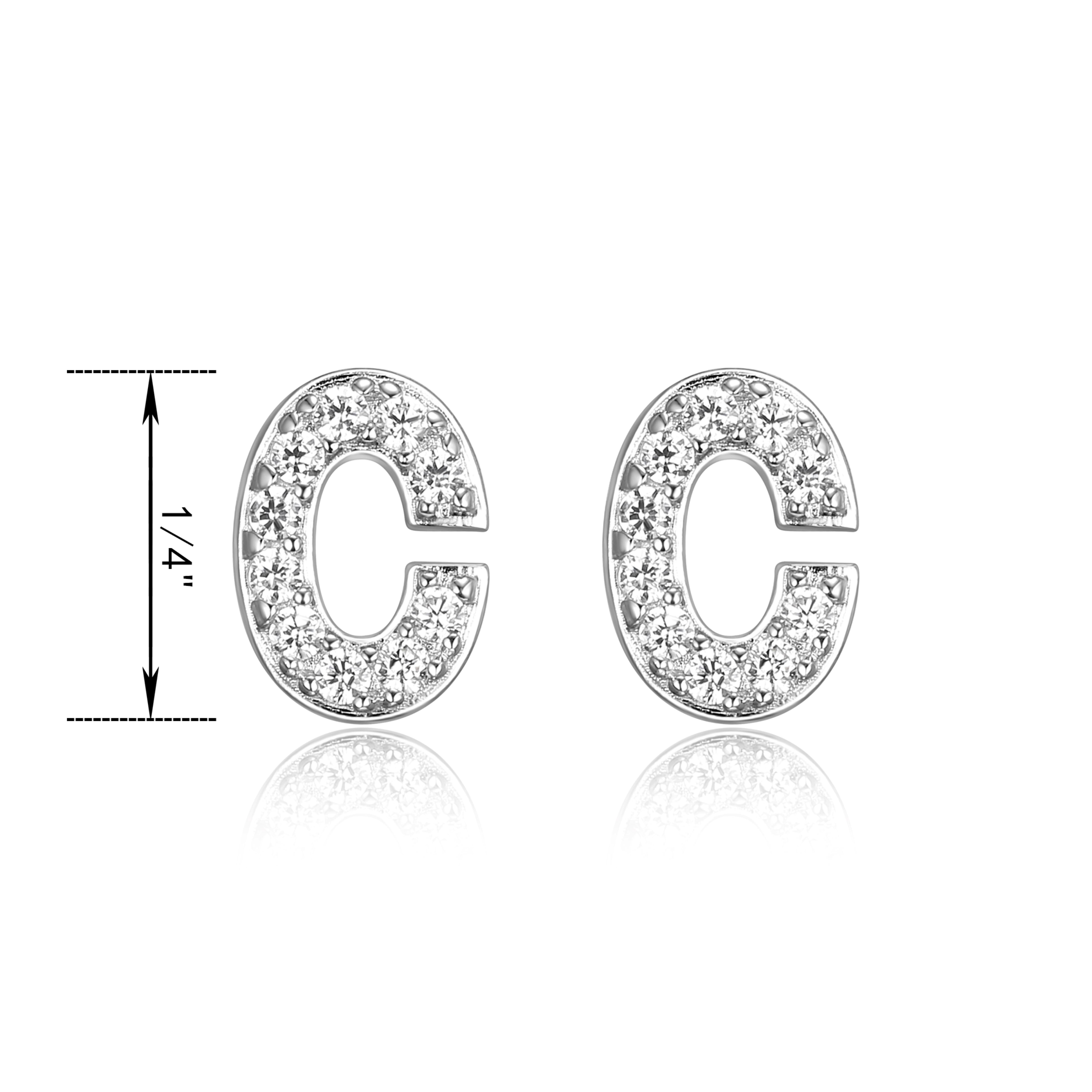 Forever Facets Initial Letter "C" CZ Stud Earrings in Sterling Silver, For Women