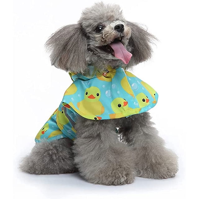 Xiao Hua Chubasquero reflectante para perros con capucha y orificio para arnés, impermeable, para perros pequeños, medianos y cachorros (extragrande, pato)