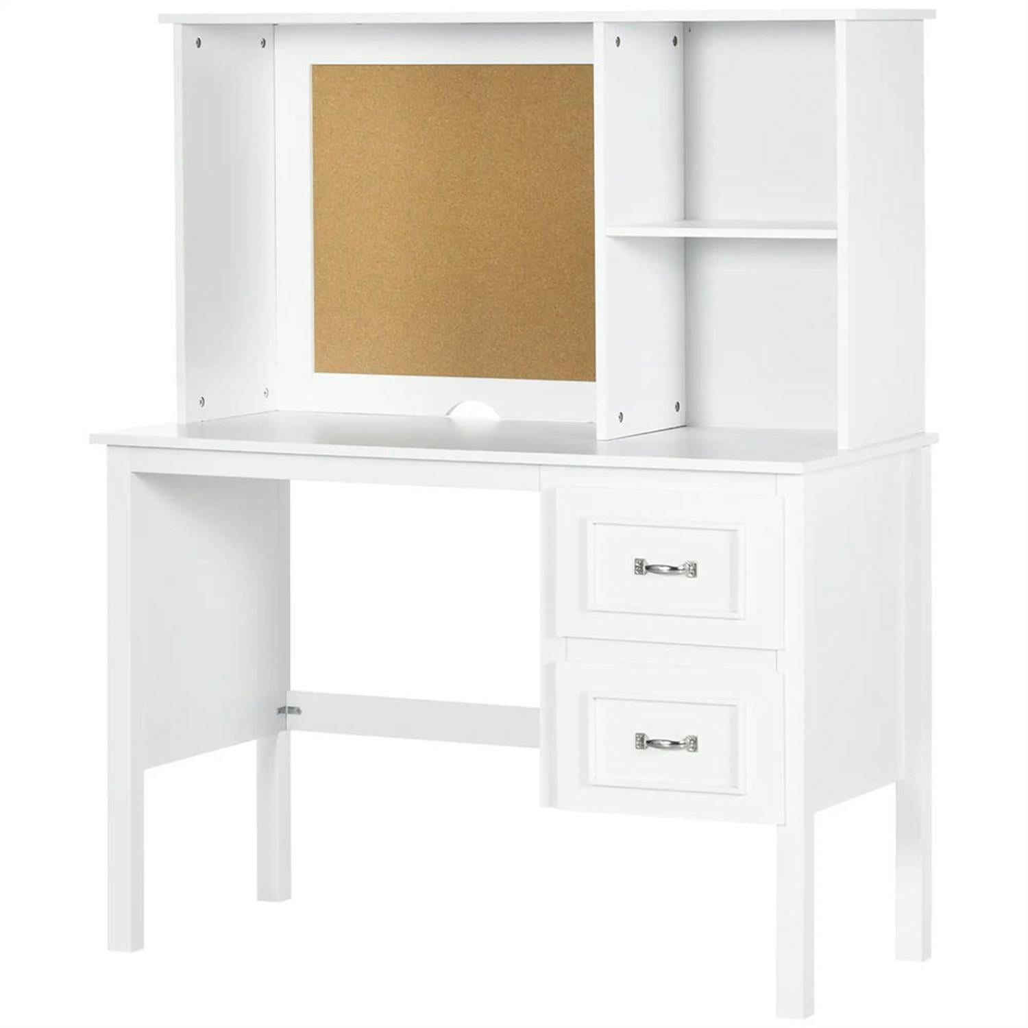 Demi Bonn Modern Office Desk with Cable Hole, Drawer and Storage Shelves, Home Computer Desk for Living Room, Office, Study Writing Table PC Desks, White