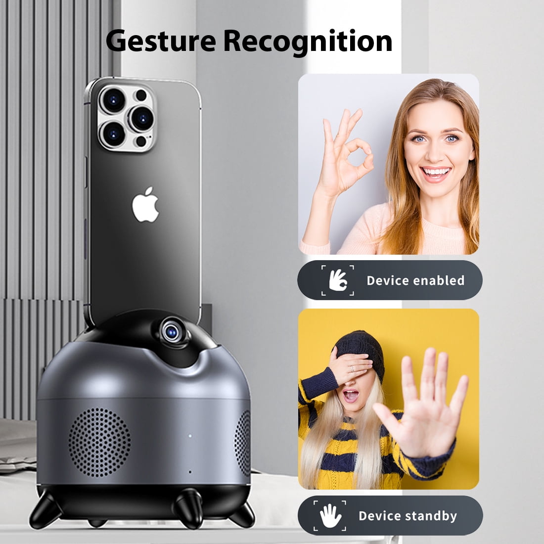 360° Auto Face Tracking Tripod with Gesture Control, Auto Tracking Phone Holder with Bluetooth Speaker function for  Video, Vlog, Live Stream.