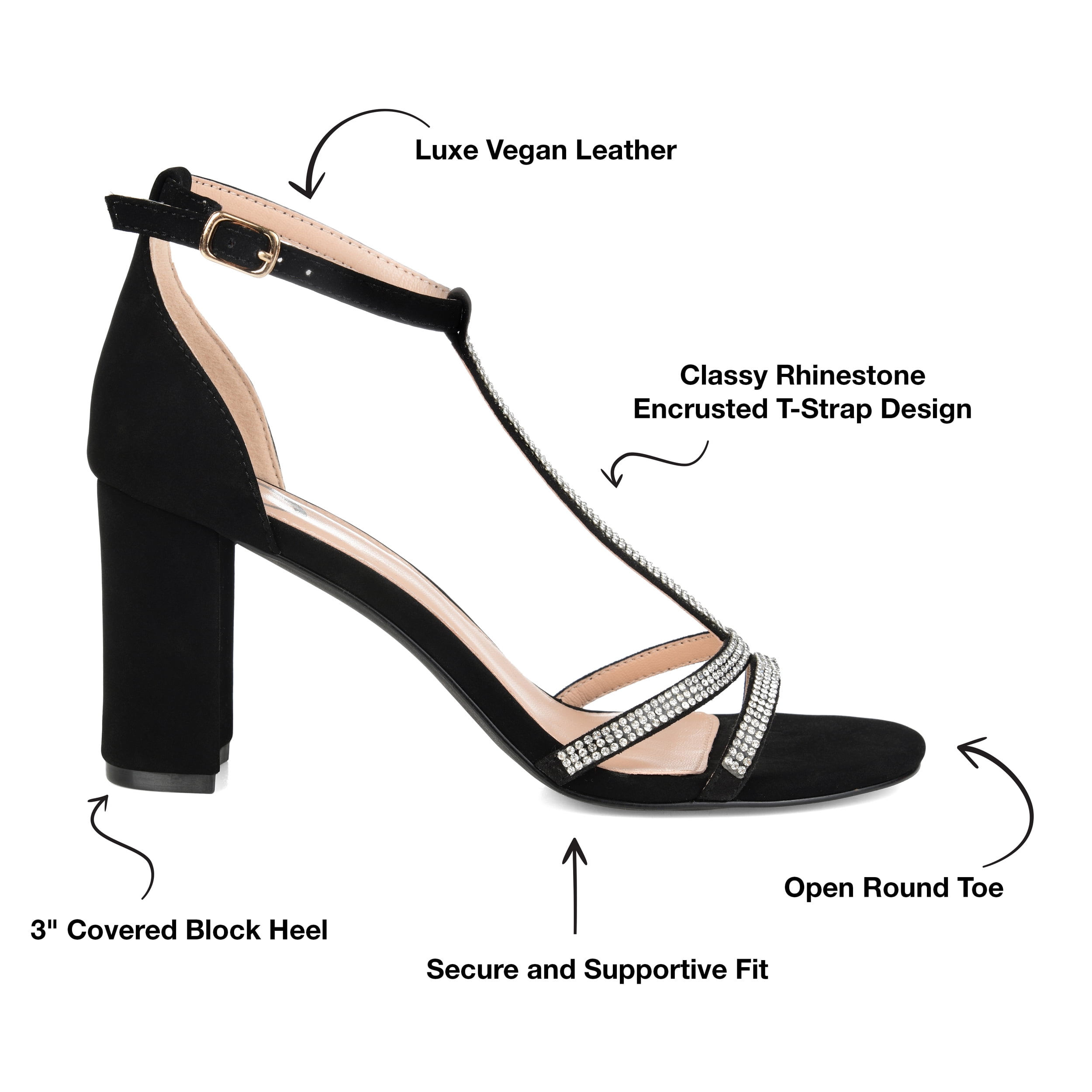 Journee Womens Denali Rhinestone Detail Block Heel Sandals