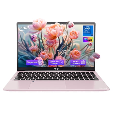 2026 Newest Laptop, 15.6-Inch FHD Display Laptop with Intel Quad Core-12th N150(Up to 3.4GHz), 8GB RAM 256GB ROM Business Laptop Computer, Fingerprint, Type C, Windows 11 Home, Pink