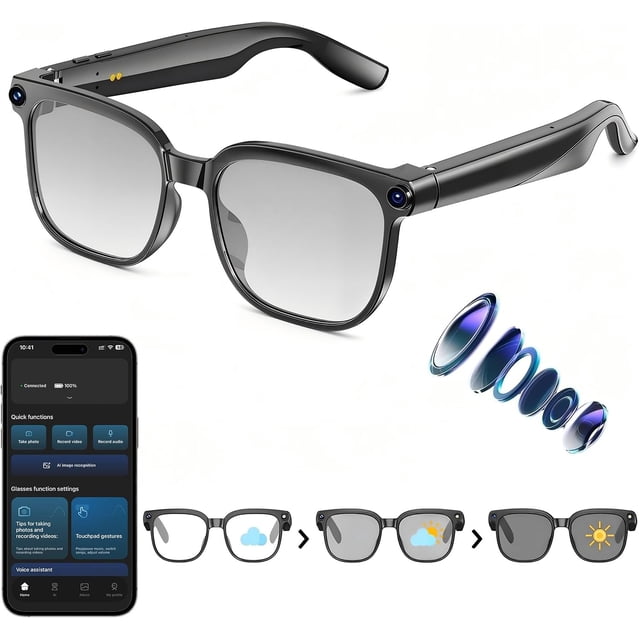 Gafas inteligentes Osawalla con cámara de 8 MP y video 1080P, lentes fotocromáticas