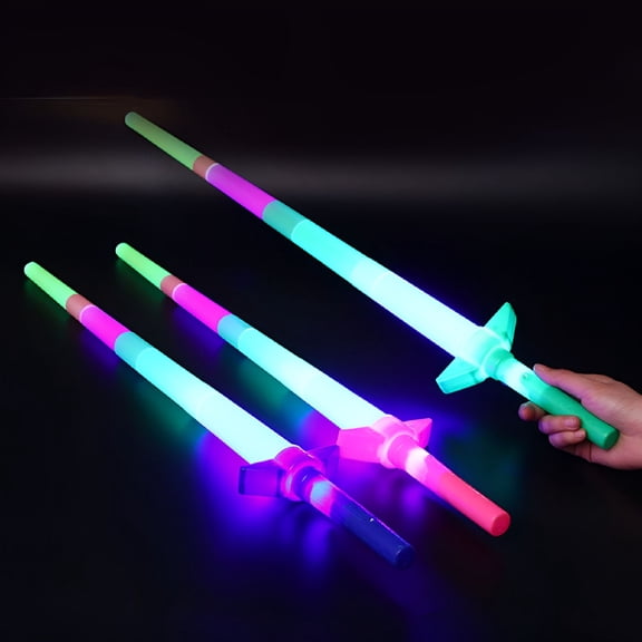 BESTSKY 5 Pcs Glow Sword Bulk 4 Section Extendable LED Glow Stick Flashing Light Swords Toy for Neon Party Favors Teen Adult Birthday Party Supplies