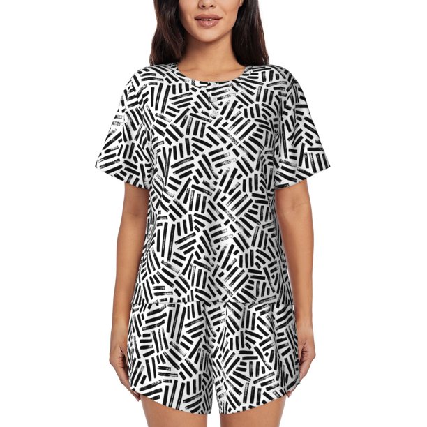 Balery Weave Geometric Conjunto de Pijama para Mujer con Estampado, Dos Piezas de Manga Corta y Shorts, Ropa de Dormir Suave con Cuello Redondo y Bolsillos-3X-Large