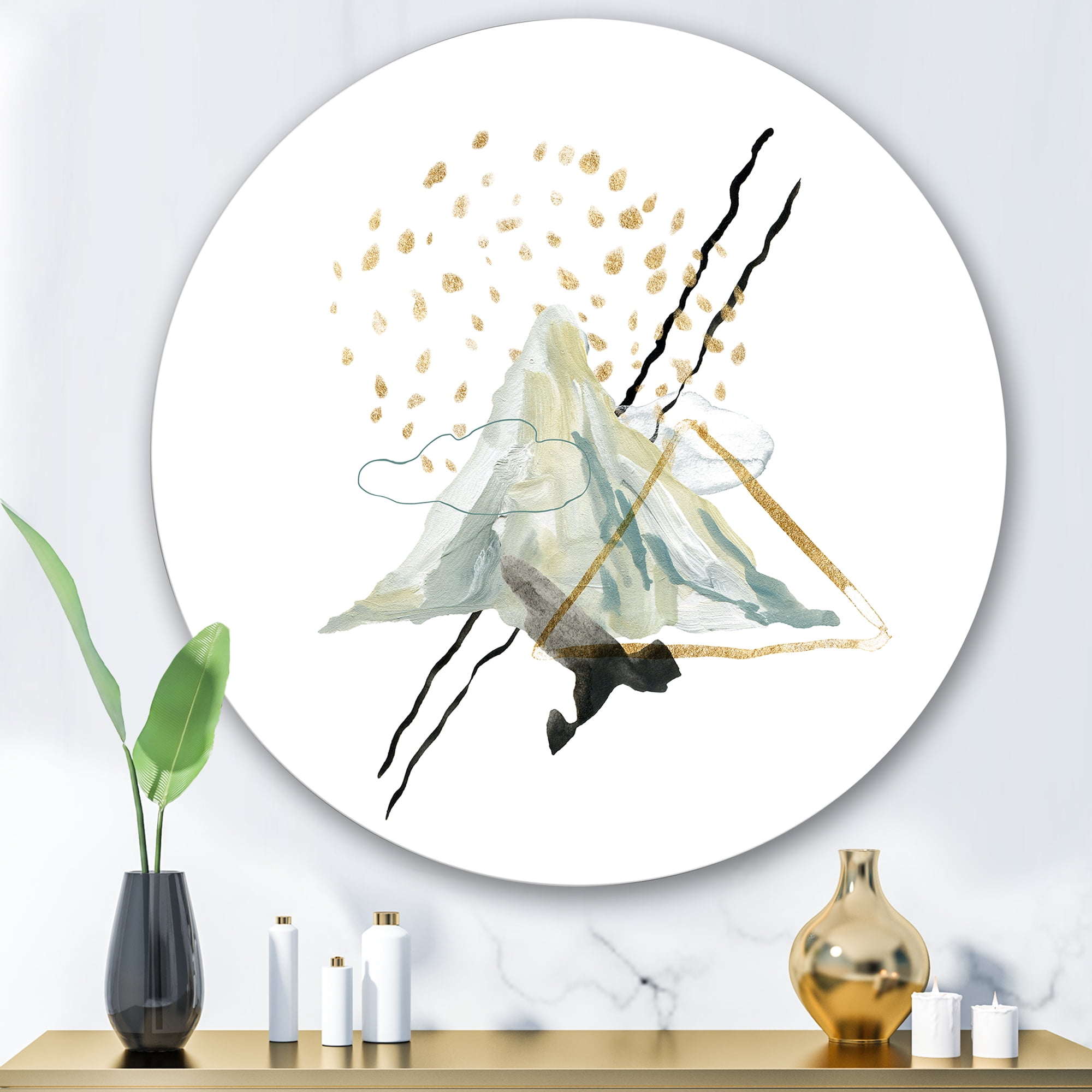 Designart 'Mountain Sky With Gouache Of Abstract Landscape' Modern Circle Metal Wall Art 29x29 - Disc of 29