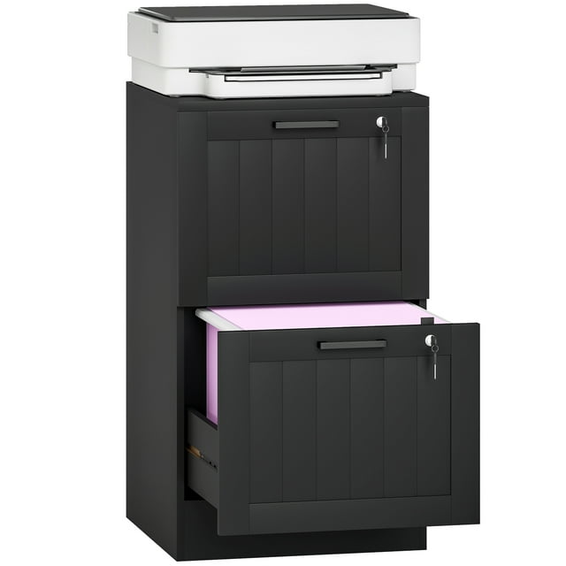 HOMCOM Classeur à 2 Tiroirs avec Serrure Armoire de Classement pour Formats A4 et Lettre Noir