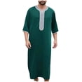 thumbnail image 2 of Yaoyar Mens Middle Eastern Traditional Robe Mid Sleeve Round Neck Embroidered Men's Clothing Middle East Kaftan Saudi Arab Caftans Islamic Abaya Dress Dubai Robes, 2 of 5