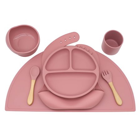 

XINYTEC Baby Silicone Bib Divided Dinner Plate Suction Bowl Spoon Fork Water Cup Placemat Set Training Feeding Food Utensil Dishes Tableware Kit for Newborn Toddlers Infants Dinnerware