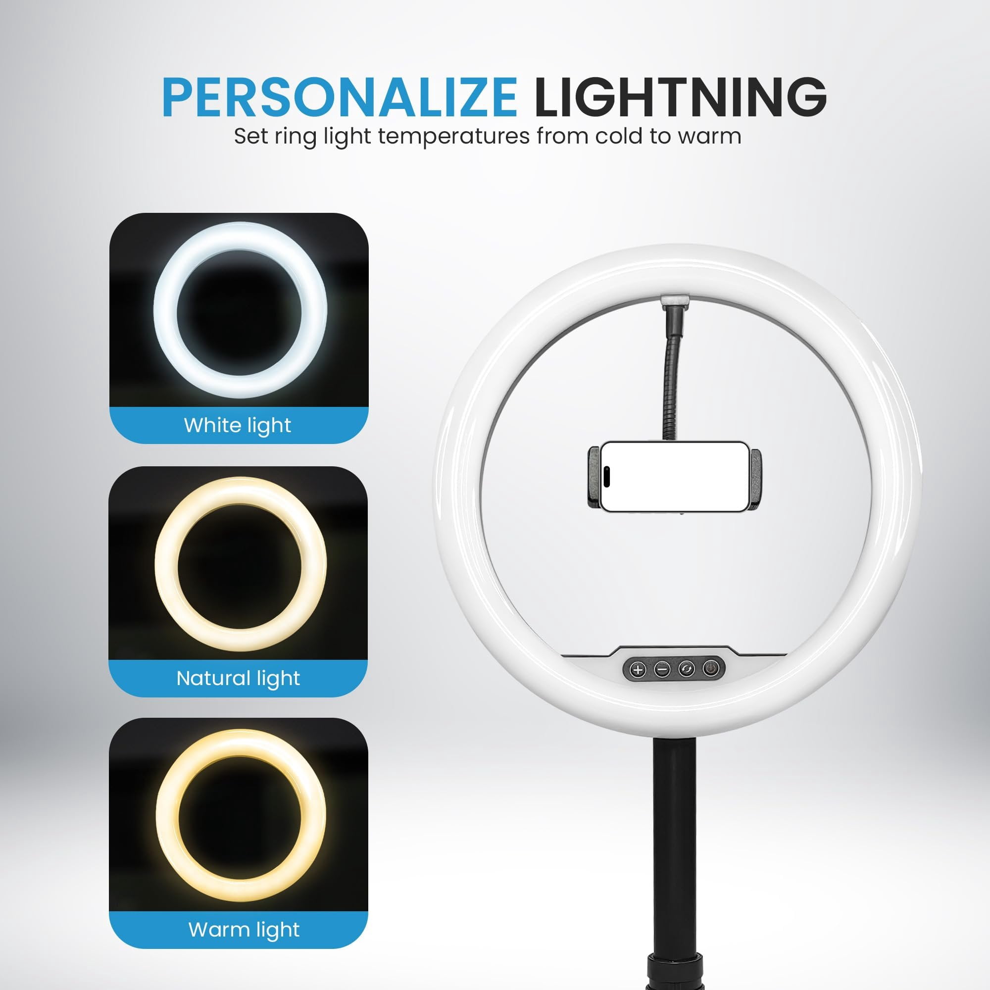 iDance LED Ring Light with Cell Phone Holder, 10", USB Powered with Bluetooth Remote Control and Foldable Adjustable Tripod Stand, Selfie, Makeup Ring Light