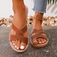 thumbnail image 6 of KIJBLAE Women's Cross Strap Open Toe Flat Beach Sandals, Wide Width Lightweight Non Slip Casual Summer Slides Brown 43, 6 of 9