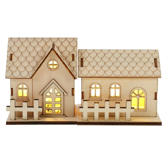 FOMIYES Holiday Home Decor Khaki Wooden Mini Village Houses 2Pcs 3.14In