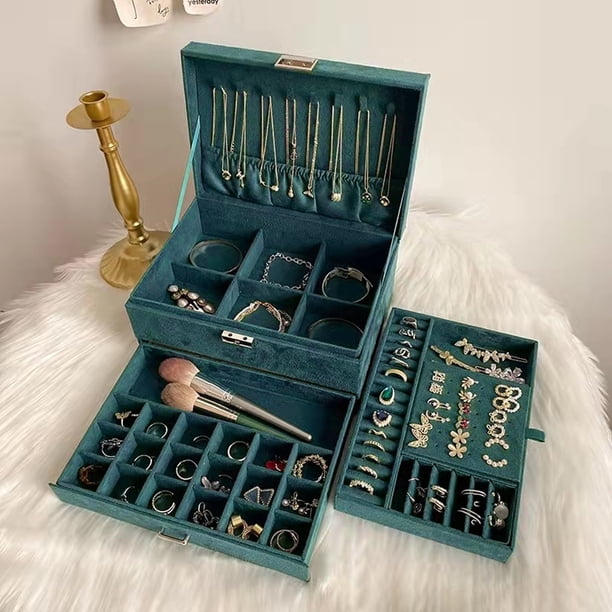 Joyero Grande, 3 Capas Portátiles Estuche de Almacenamiento de Joyería Grande para cuello