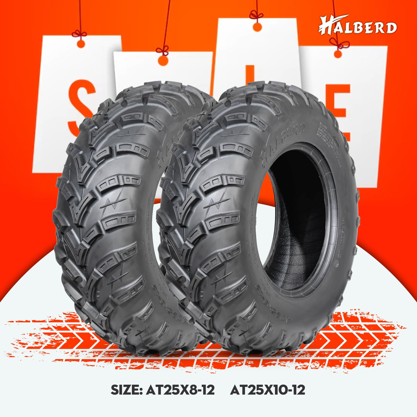 HALBERD 6PR ATV/UTV Tires 25x812 25x8x12 All Terrain 15mm Tread Depth
