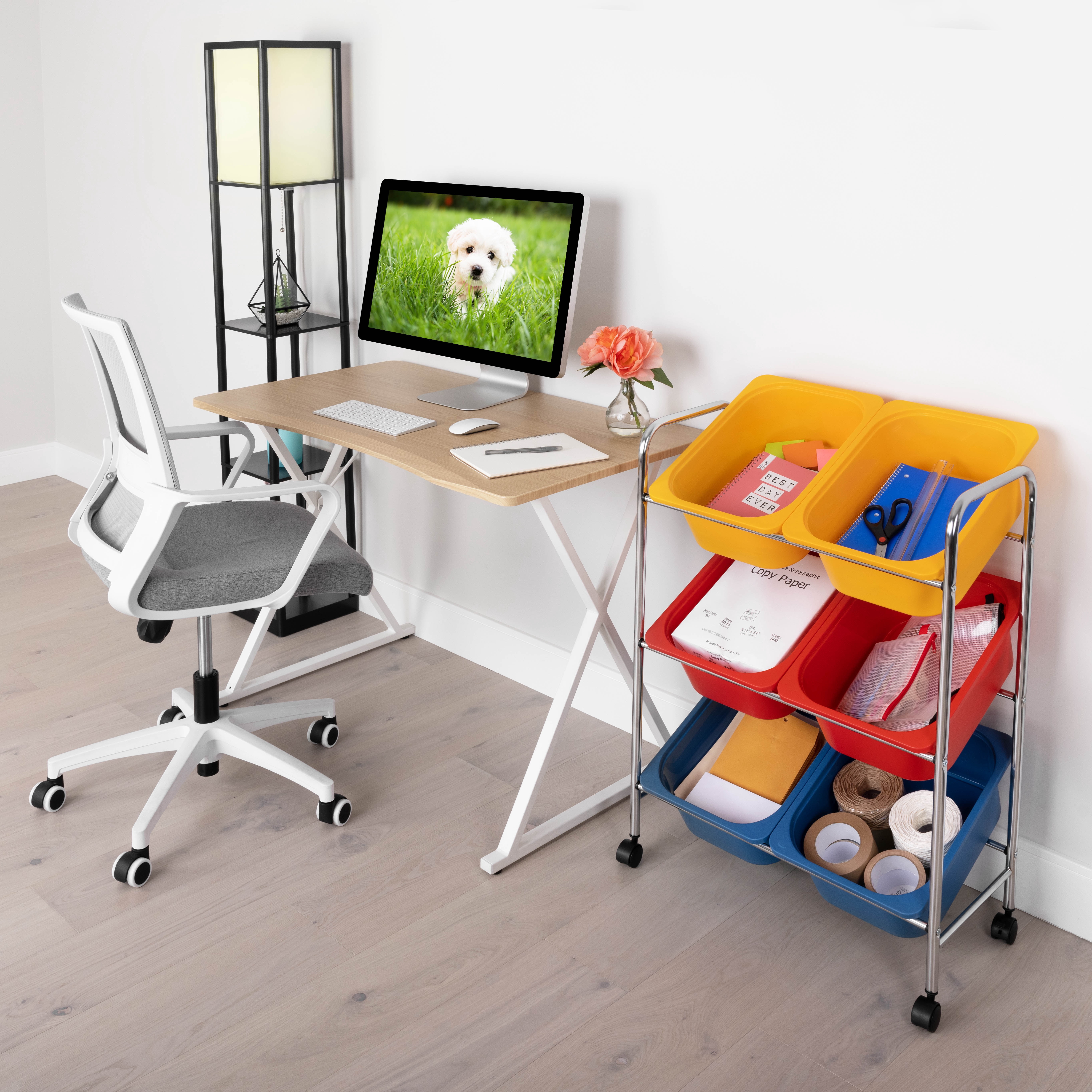 Seville Classics Rolling Utility Organizer Storage Cart, for Home Office, School, Classroom, Scrapbook, Hobby, Craft, 6-Bin, Multicolor