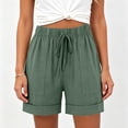 thumbnail image 4 of Women's Rolled Hem Linen Bermuda Shorts Elastic High Waist Drawstring Casual Loose Fit Summer Comfy Shorts Holiday Short Pants, 4 of 4