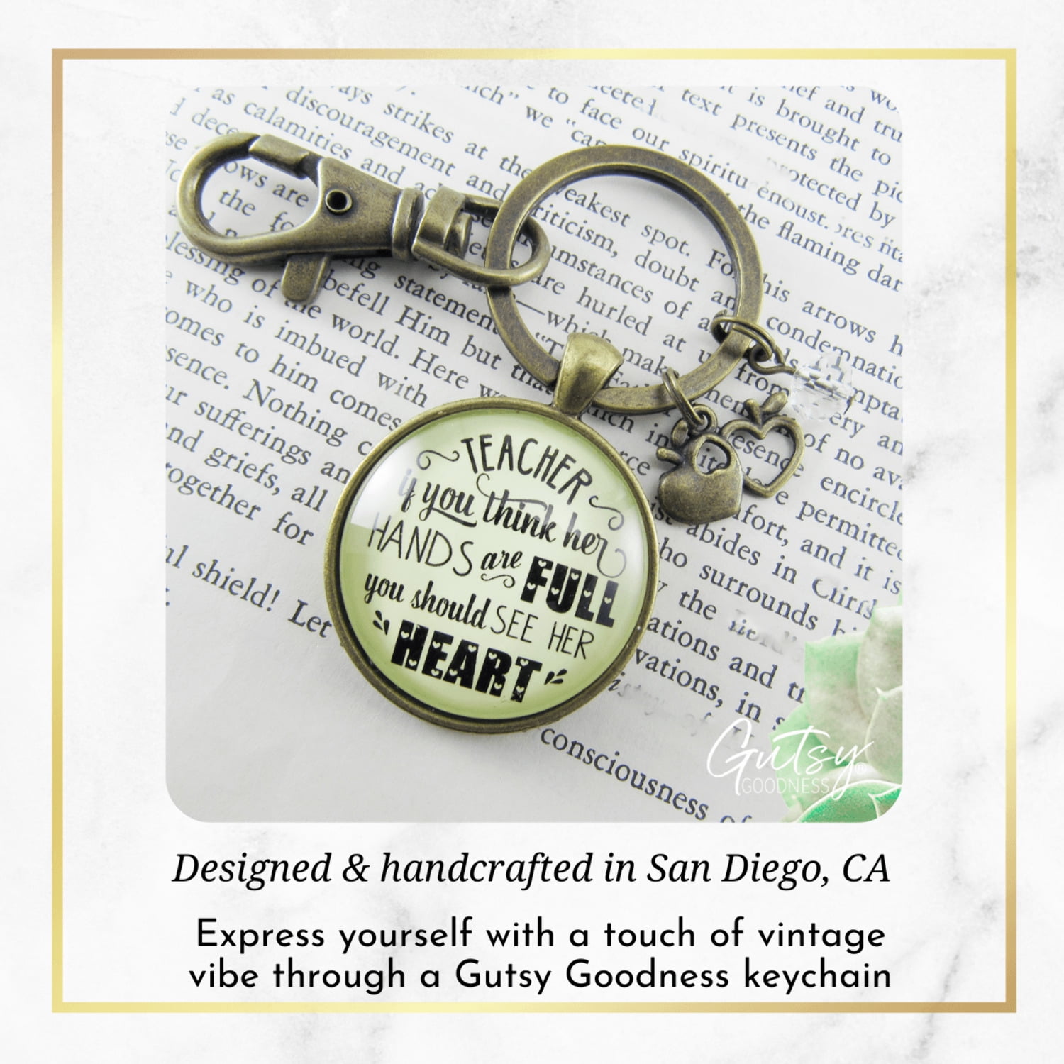 Teacher Gutsy Goodness Bronze Keychain If You Think Her Hands Are Full Heart Jewelry Gift School Quote Apple