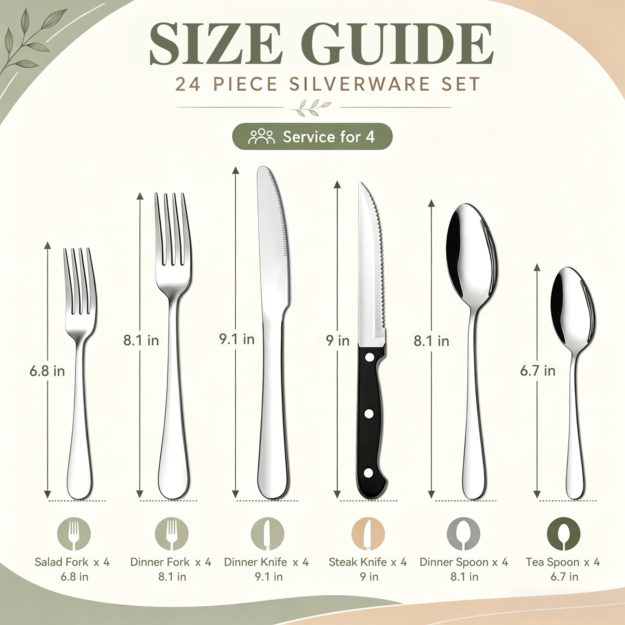 Tinana 24-Piece Stainless Steel Flatware Set, Silver photo 4