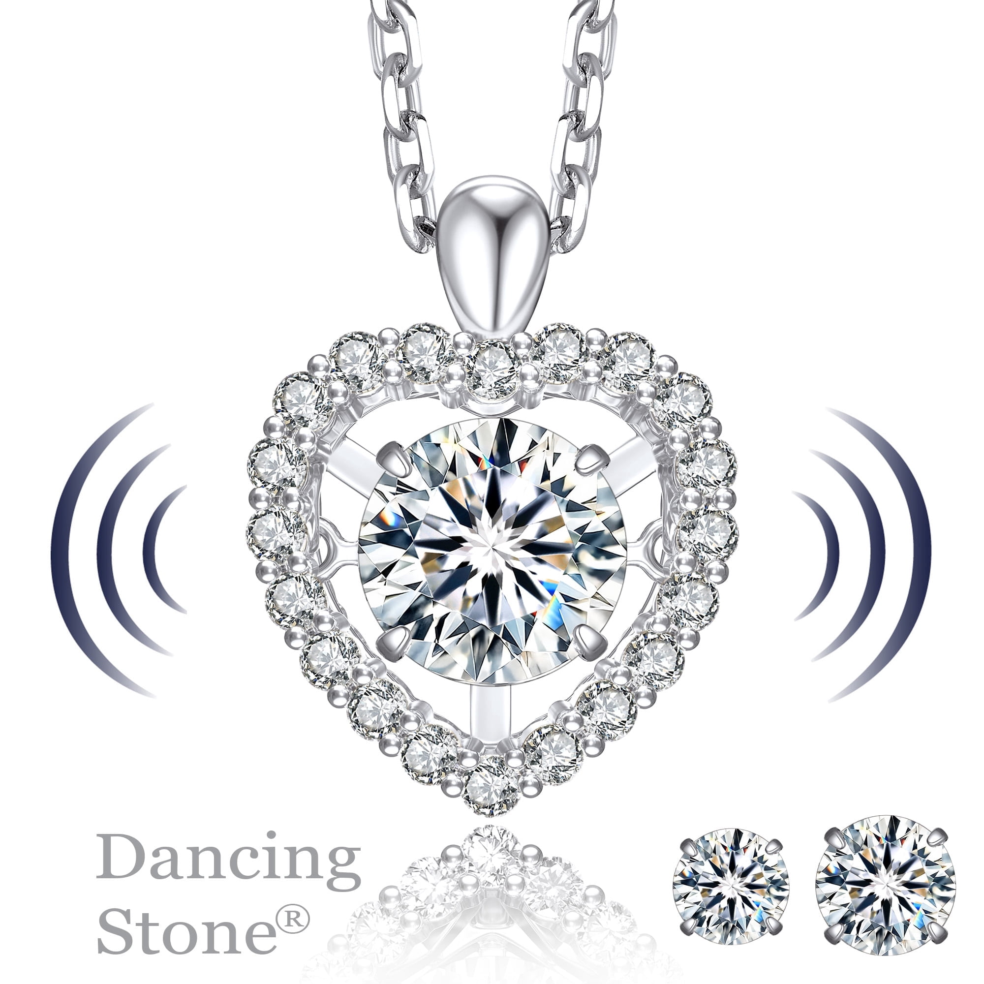 MomentWish 1 Carat Moissanite Heart Pendant Necklaces 18K White Gold Plated Christmas Jewelry Gift for Women