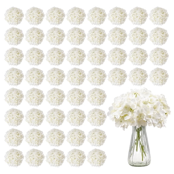VEVOR Artificial Flowers, 65 pcs Real Looking White Silk Fake Hydrangea Bulk, White Faux Bridal Shower with Stems for DIY Wedding Bouquets, Home Centerpieces Arrangements, Party Tables Decorations